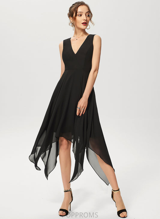 Courtney Chiffon Asymmetrical Dress Cocktail Dresses V-neck A-Line Cocktail