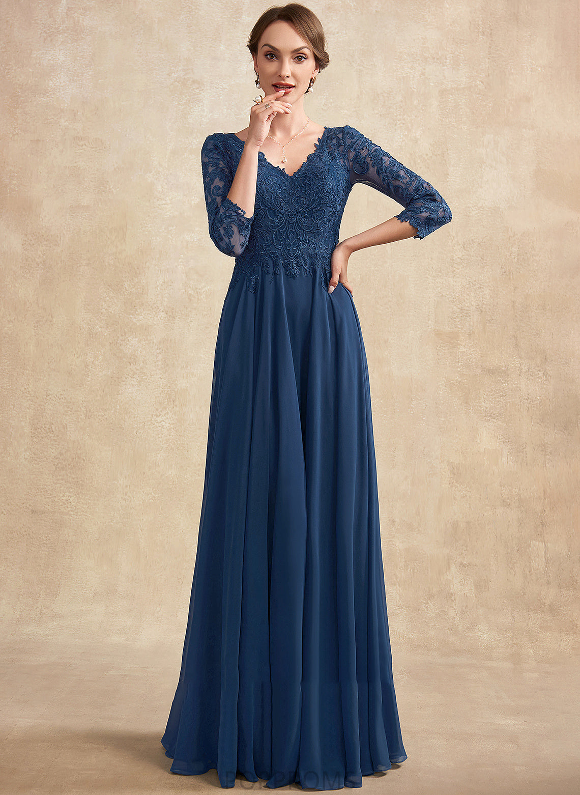 the A-Line of Mother Kaylen Dress Chiffon Lace Bride V-neck Mother of the Bride Dresses Floor-Length