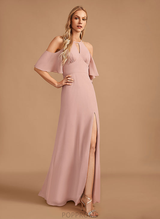 SplitFront Neckline Sheath/Column Length HighNeck Fabric Floor-Length Silhouette Embellishment Jaden Natural Waist A-Line/Princess Bridesmaid Dresses