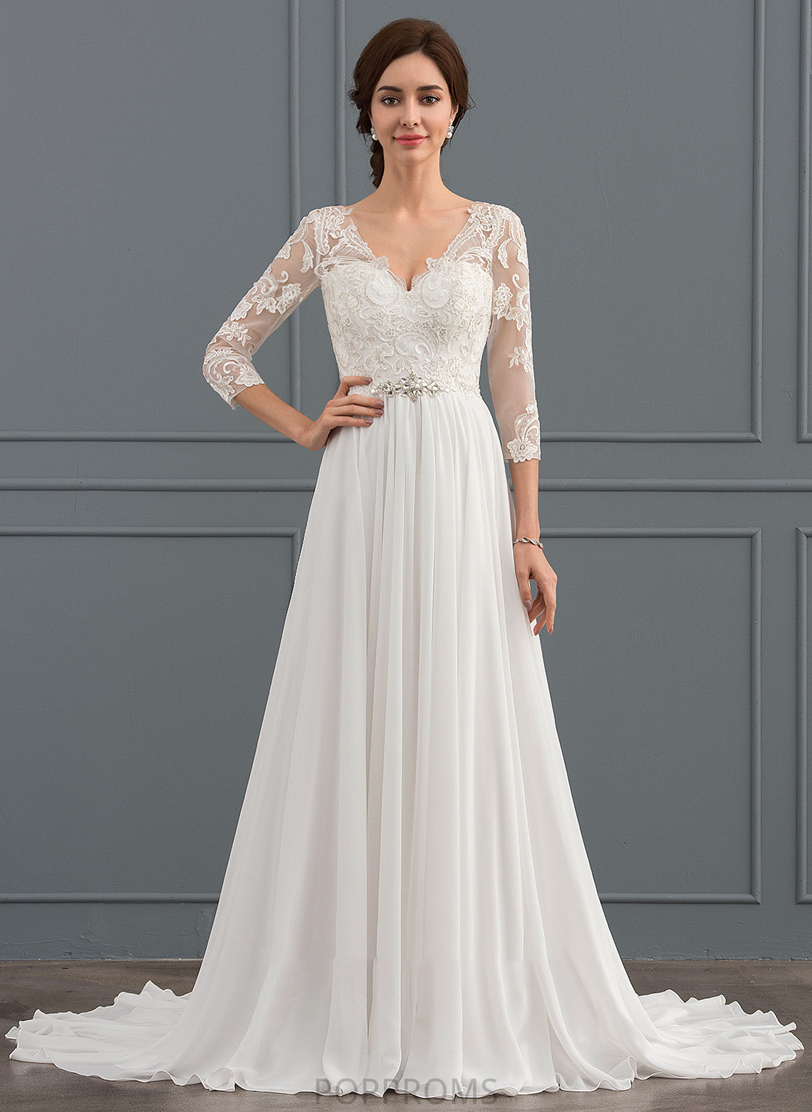 With Lace V-neck Wedding Sweep Beading Bailee A-Line Chiffon Sequins Wedding Dresses Dress Train