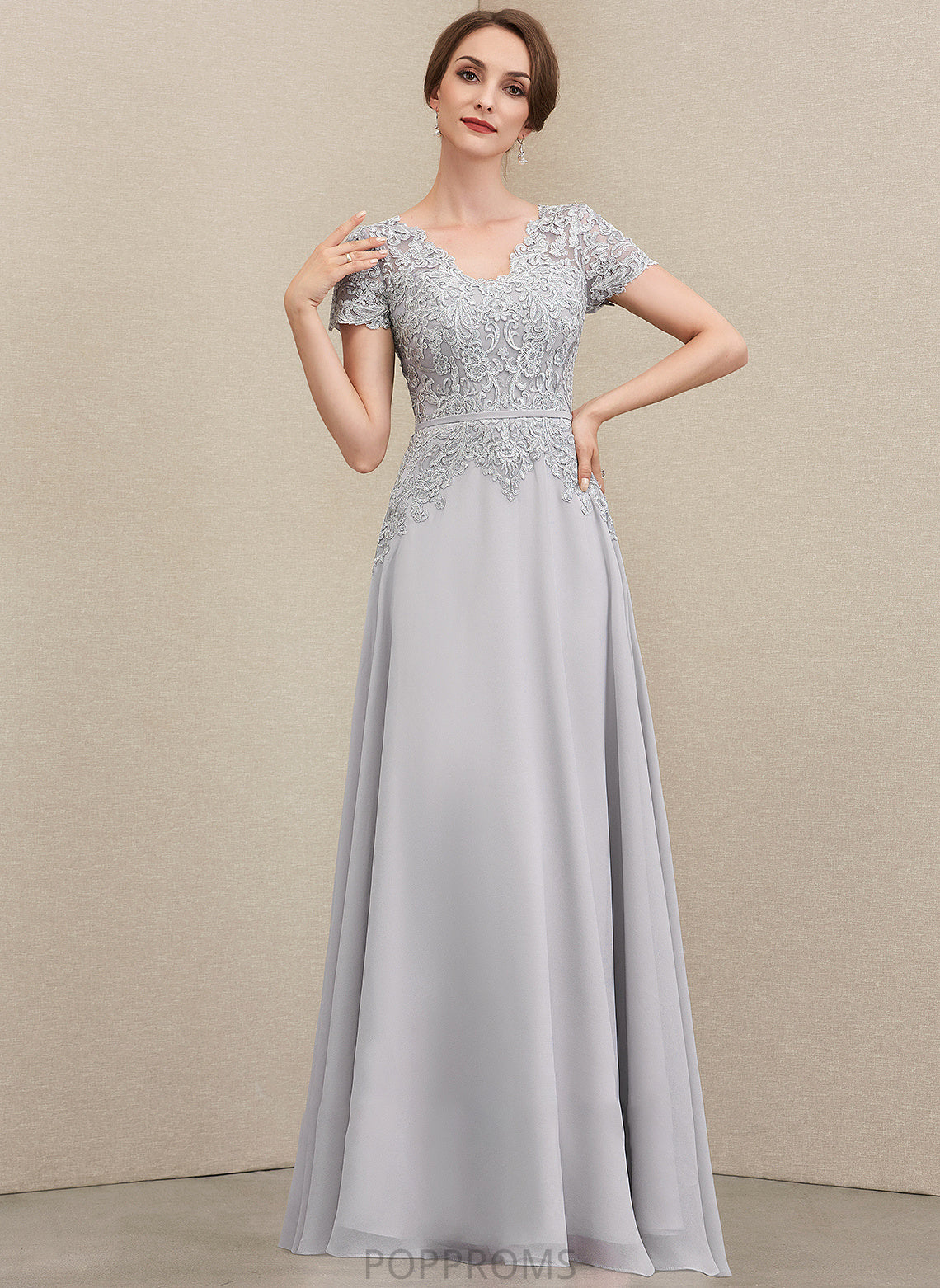 Floor-Length of Lace the Mother Jayda V-neck Mother of the Bride Dresses Bride A-Line With Chiffon Dress Sequins