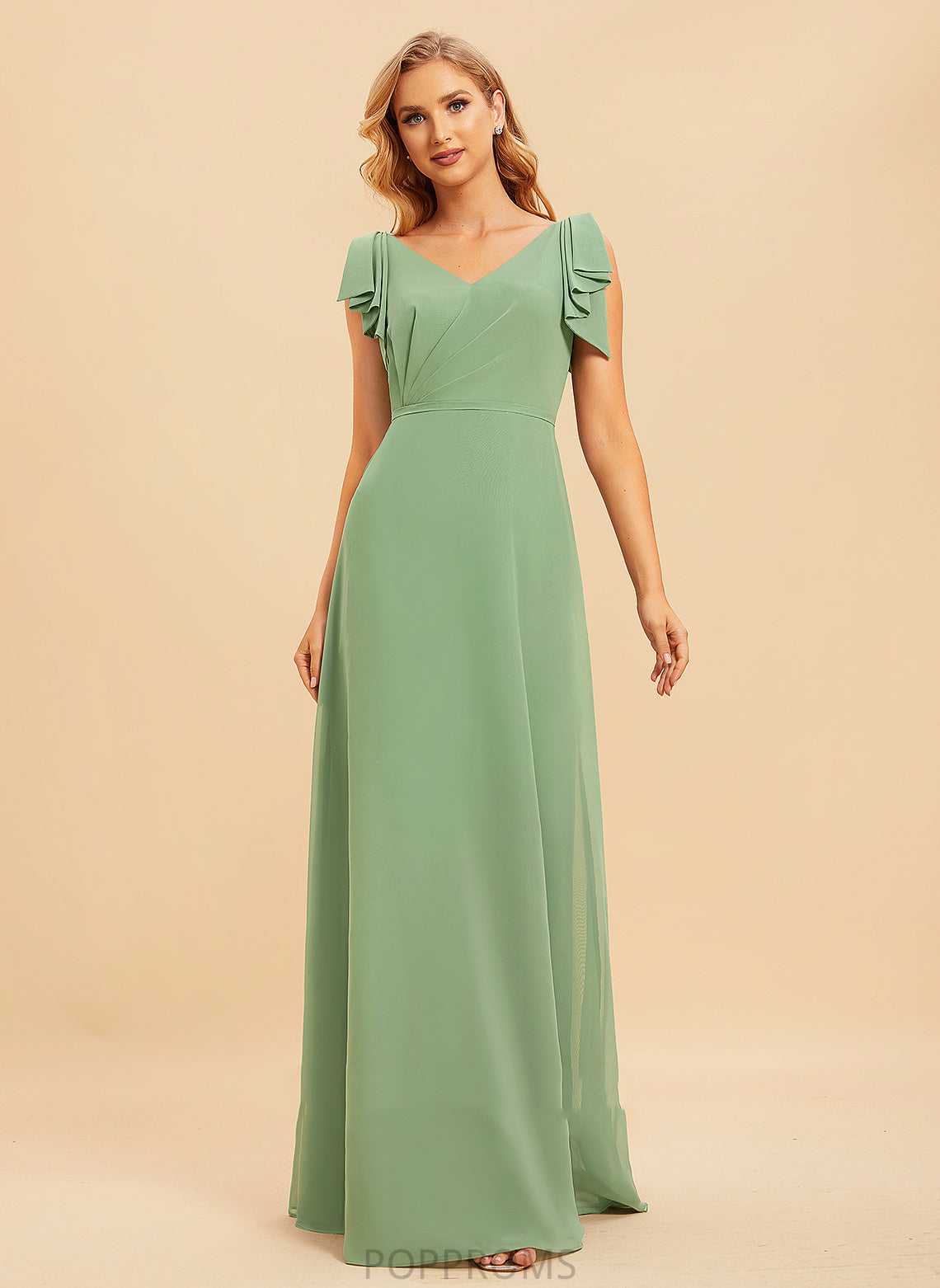 Silhouette Length Floor-Length Neckline Fabric A-Line Embellishment V-neck Ruffle Allison Sheath/Column Floor Length Bridesmaid Dresses