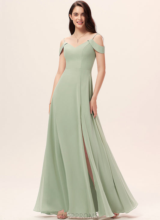 Floor-Length Silhouette SplitFront Embellishment Length Fabric Neckline V-neck A-Line Luz Natural Waist Floor Length Bridesmaid Dresses