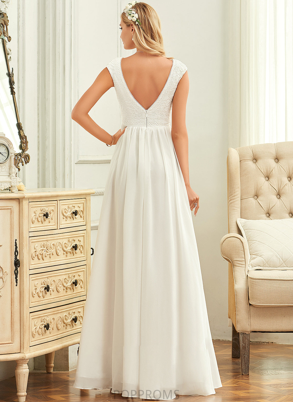 Wedding Floor-Length A-Line Chiffon Fernanda Wedding Dresses Dress Lace V-neck