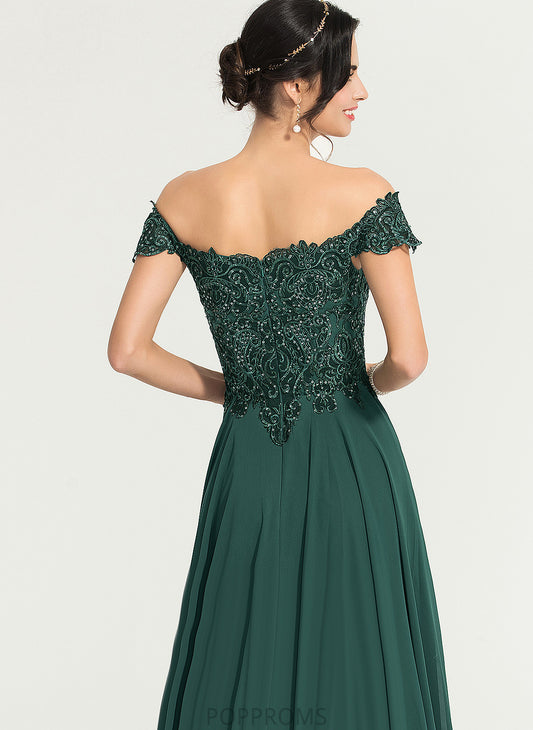 Off-the-Shoulder Train Lace Sweep With A-Line Lillie Chiffon Prom Dresses Sequins