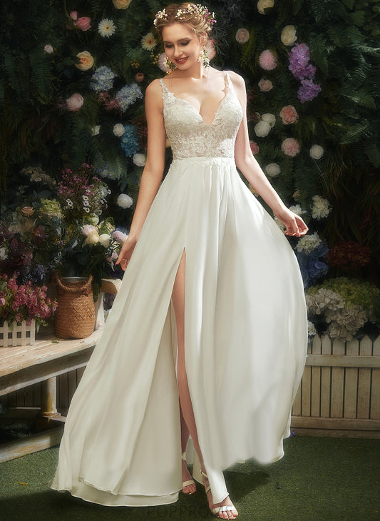 Wedding Wedding Dresses Floor-Length Split Lace With Kristin Dress Front V-neck Chiffon A-Line Lace