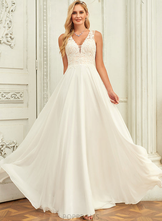 Wedding Dresses V-neck With A-Line Chiffon Wedding Daphne Train Lace Sweep Lace Dress