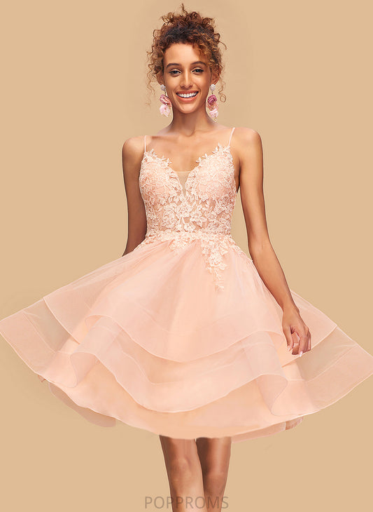 With Lace A-Line Short/Mini Rayne Homecoming Dresses V-neck Tulle Homecoming Dress