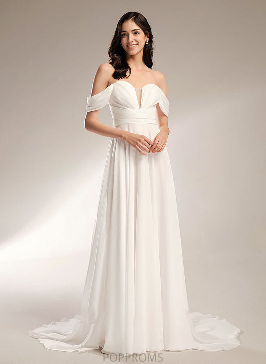 With Wedding Lilah Court Dress Train Off-the-Shoulder Wedding Dresses Pleated A-Line