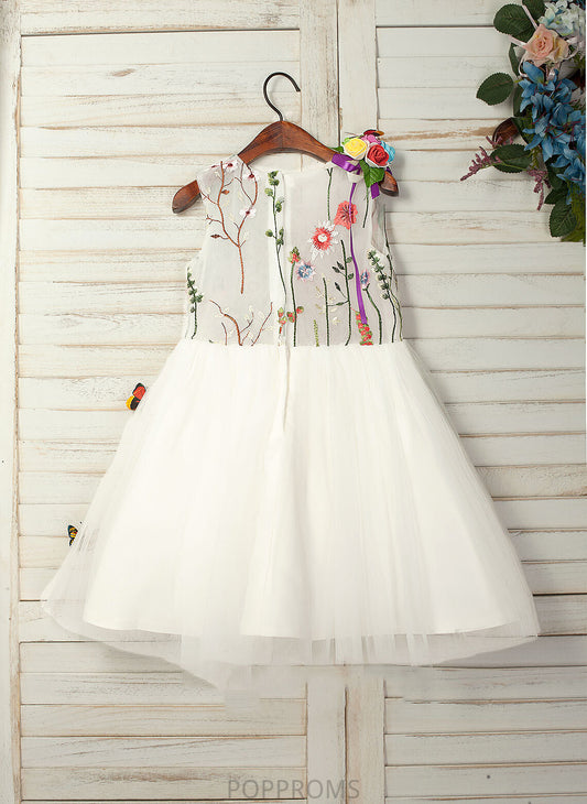 With Neck Flower Tulle/Lace A-Line Flower(s) Scoop Sleeveless Flower Girl Dresses - Knee-length Girl Clare Dress