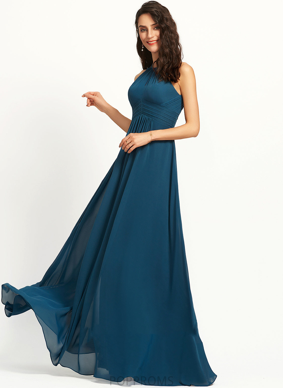 ScoopNeck Ruffle Floor-Length Neckline A-Line Embellishment Length Silhouette Fabric Logan Straps Floor Length Bridesmaid Dresses