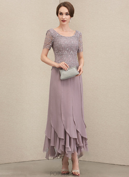 Chiffon Neck Bride Mother A-Line With Mother of the Bride Dresses Dress Lace Scoop Shirley Ankle-Length of Cascading Ruffles the