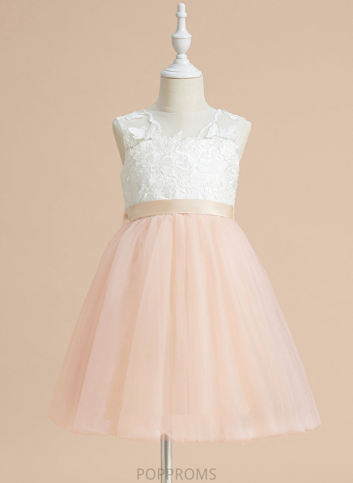 Knee-length Hallie Neck Flower Girl Dresses - A-Line Dress Sleeveless Tulle/Lace Flower Scoop Girl With Bow(s)