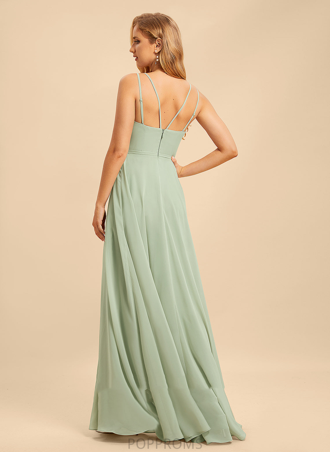 Fabric Floor-Length SplitFront SquareNeckline Embellishment Neckline Silhouette Length A-Line Jaylyn Sheath/Column V-Neck Bridesmaid Dresses