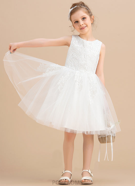 With - Knee-length Neck Sleeveless Delilah Girl Lace/Bow(s) A-Line Dress Flower Tulle/Lace Flower Girl Dresses Scoop