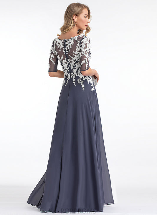 Chiffon Floor-Length V-neck Alma Lace A-Line Prom Dresses