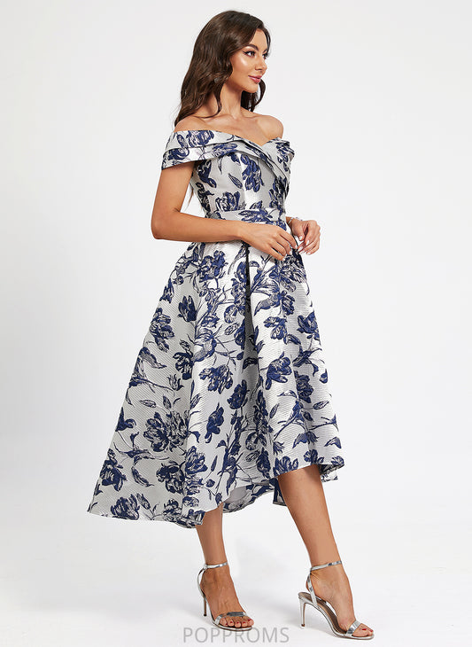 Asymmetrical Satin With Dress A-Line Flower(s) Off-the-Shoulder Lilah Cocktail Cocktail Dresses