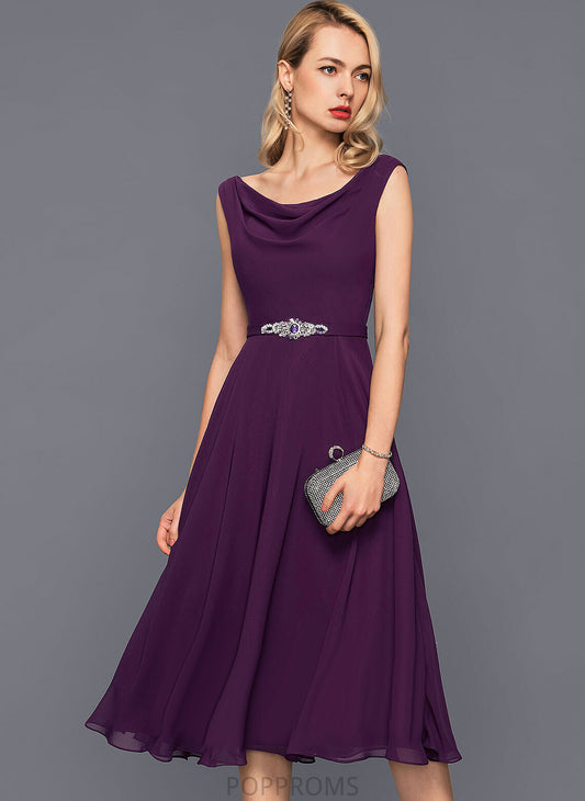 Yvonne Cocktail With Beading Cocktail Dresses Neck Chiffon Knee-Length Dress Cowl Sequins A-Line