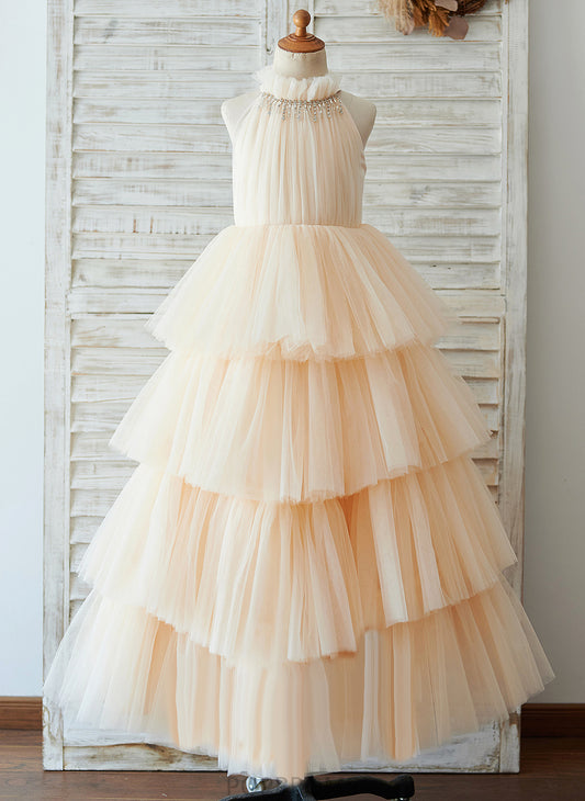 - Flower Flower Girl Dresses Floor-length Sleeveless Dress Neck Tulle Girl High Jaelyn Ball-Gown/Princess