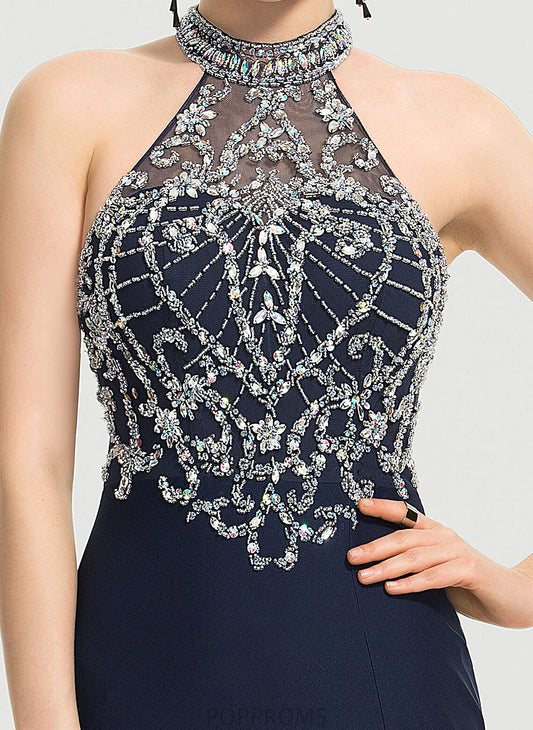 With Jersey Sheath/Column Scoop Neck Split Sequins Tara Train Sweep Prom Dresses Beading Front