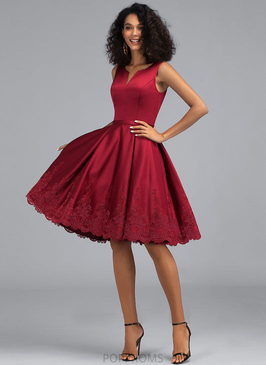 With Cocktail A-Line Dress Hope Lace Knee-Length V-neck Satin Appliques Cocktail Dresses