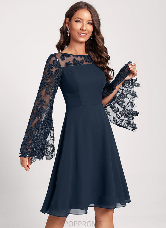 Scoop With Lace Knee-Length Cocktail Chiffon Neck Lyric Club Dresses Sequins Dress A-Line