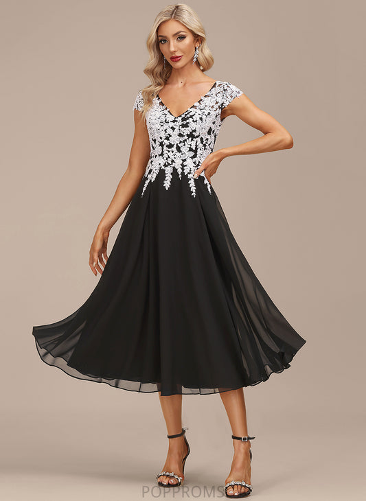 Cocktail Cocktail Dresses Dress Lace Chiffon Tea-Length A-Line V-neck Reagan