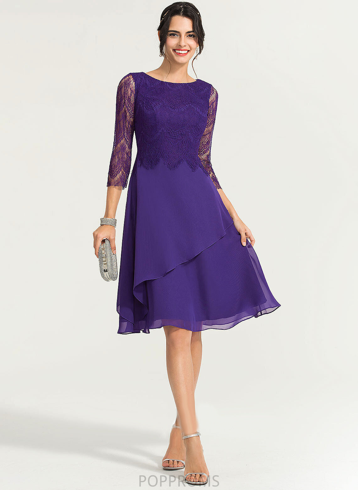 Neck Dress Chiffon A-Line Leyla Knee-Length Cocktail Lace Scoop Cocktail Dresses