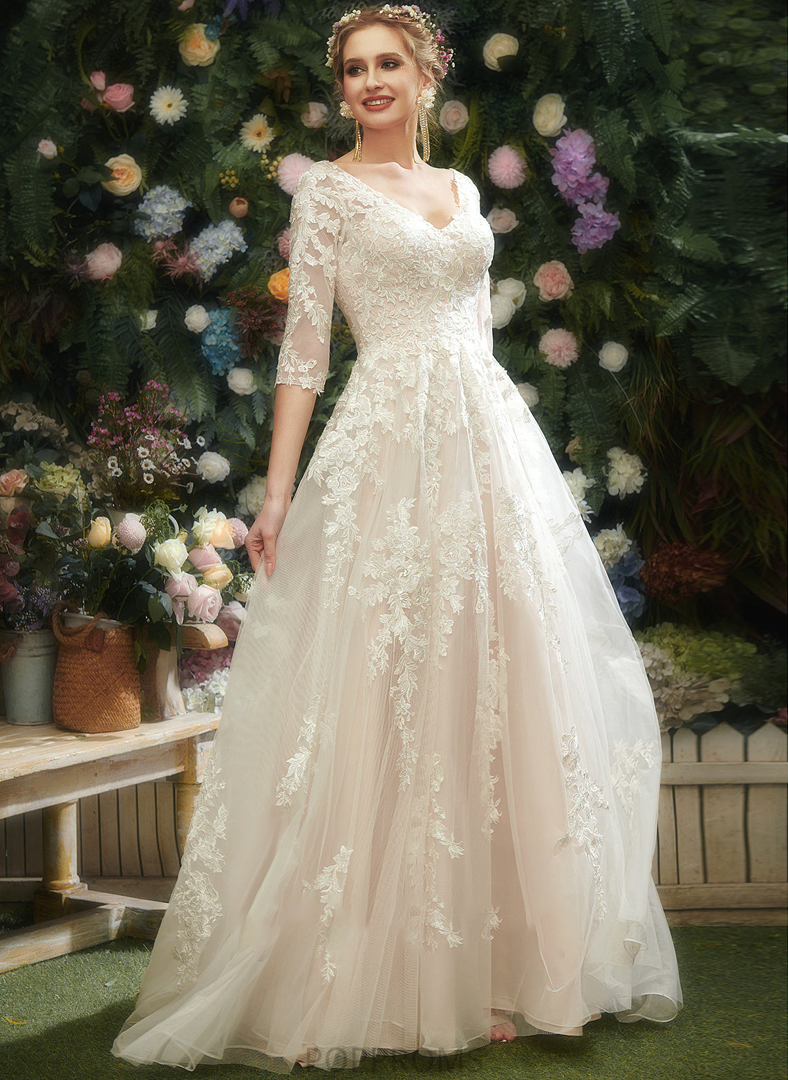 With Wedding Norma V-neck Court Wedding Dresses Sequins Train A-Line Dress