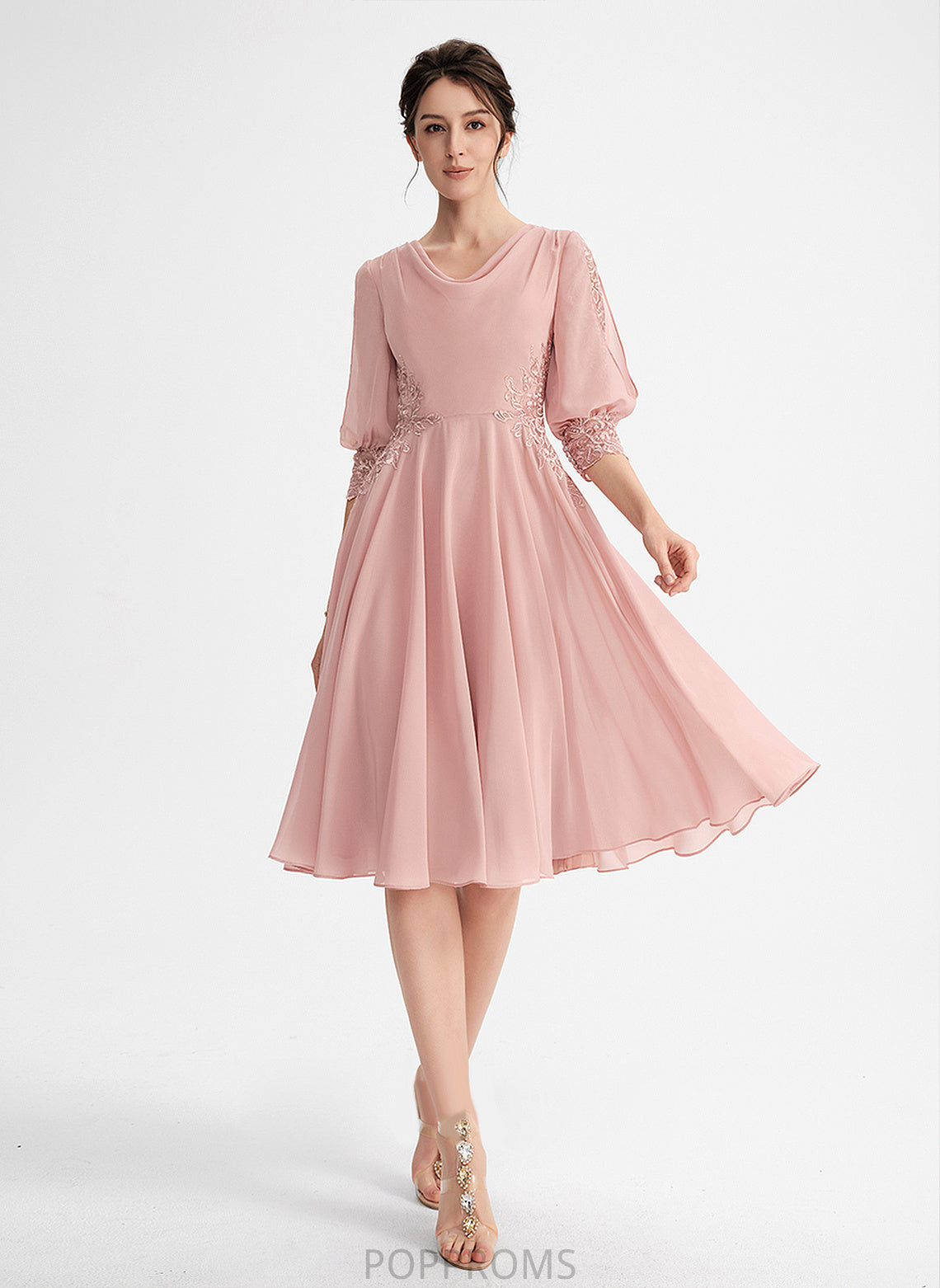 Dress Cowl With Neck Knee-Length Cocktail Chiffon Esperanza Lace A-Line Cocktail Dresses