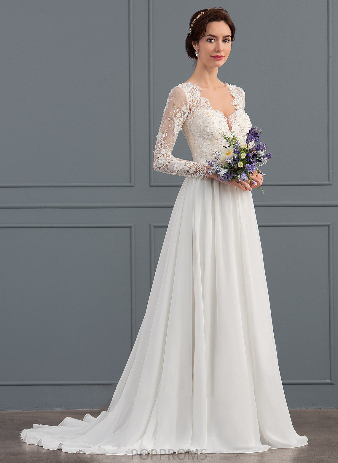 V-neck Dress Sweep Sequins Catherine Wedding Dresses A-Line Train With Chiffon Beading Wedding