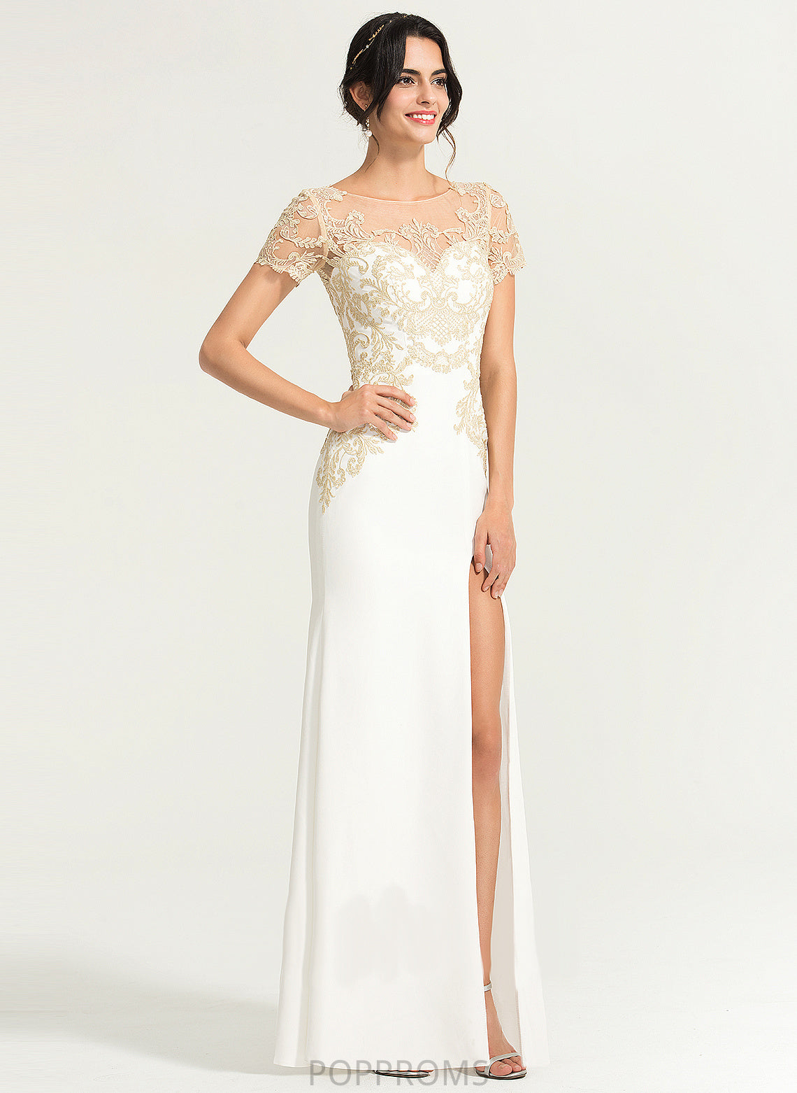 Scoop Wedding Wedding Dresses Dress Stretch Floor-Length Crepe Lace Sheath/Column Annabel