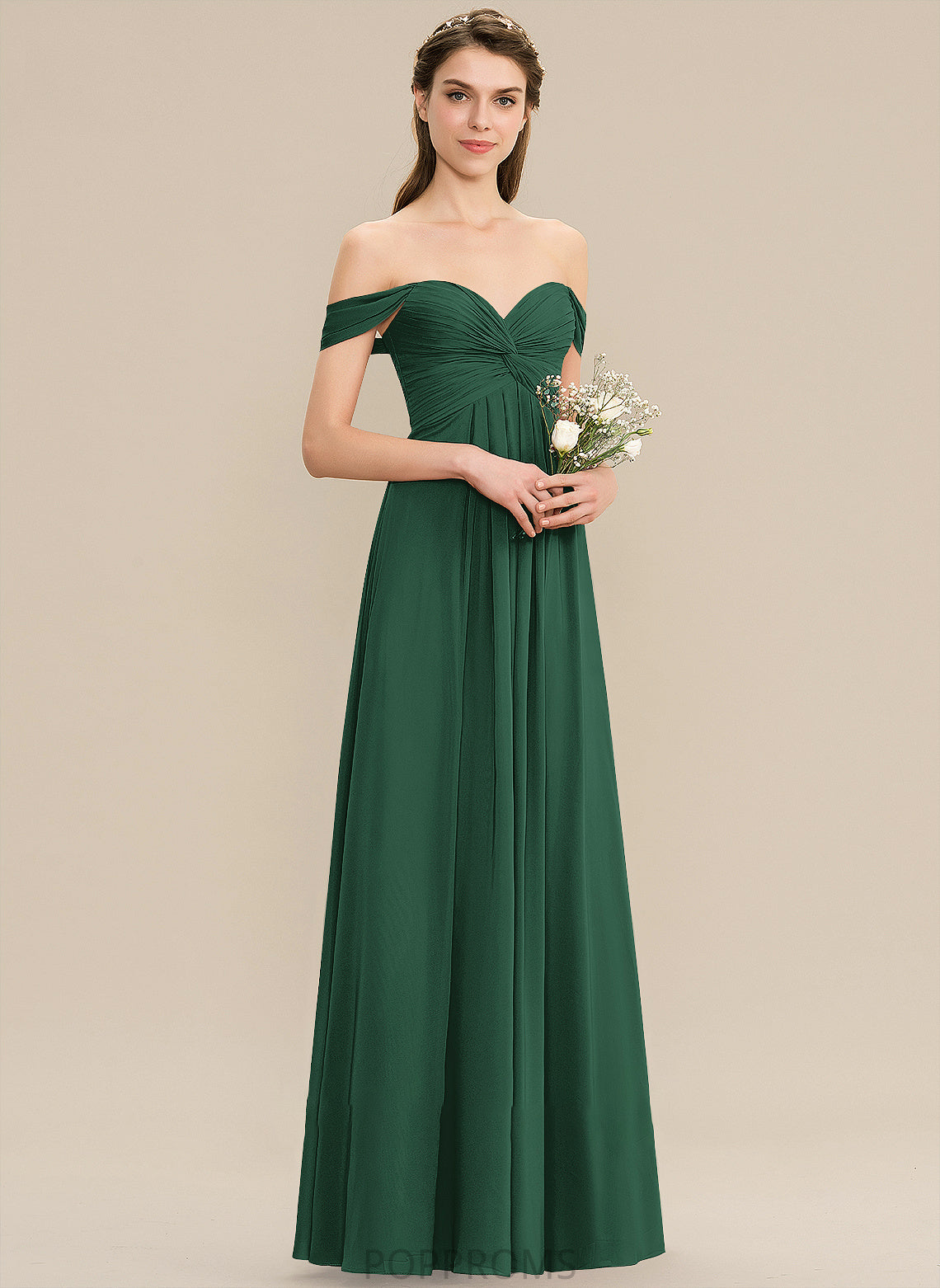 Length A-Line Off-the-Shoulder Ruffle Neckline Fabric Embellishment Silhouette Floor-Length Mariah Sleeveless Spaghetti Staps Bridesmaid Dresses