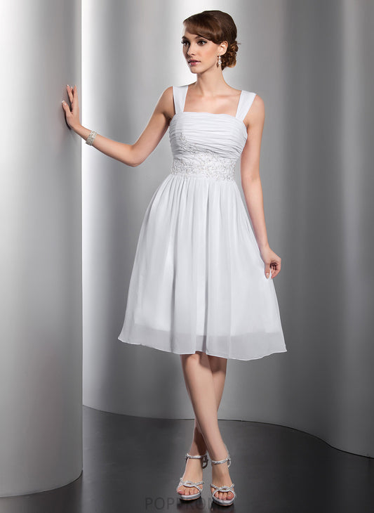 With Ruffle Appliques Chiffon Homecoming Dresses Homecoming A-Line Neckline Dress Paola Knee-Length Beading Square Lace