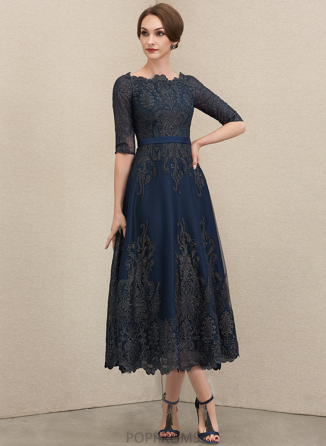 Bride A-Line Scoop Mother of the Bride Dresses Lace Dalia Mother the Tea-Length Neck of Dress