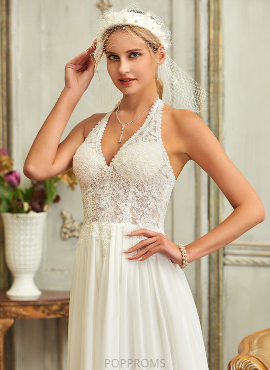 Wedding Dress Halter Sweep Train Chiffon A-Line Jasmin Lace Wedding Dresses