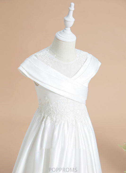 Sleeveless Satin/Lace Giselle Ball-Gown/Princess Girl - Flower Girl Dresses Neck Scoop Flower Train Sweep Dress