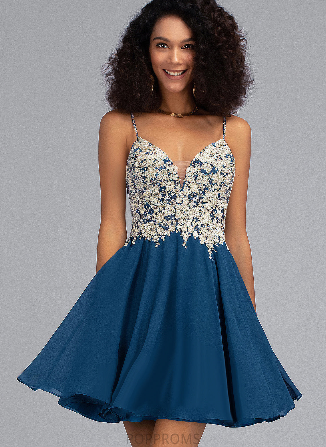 Short/Mini With Beading Chiffon Lace V-neck A-Line Prom Dresses Persis