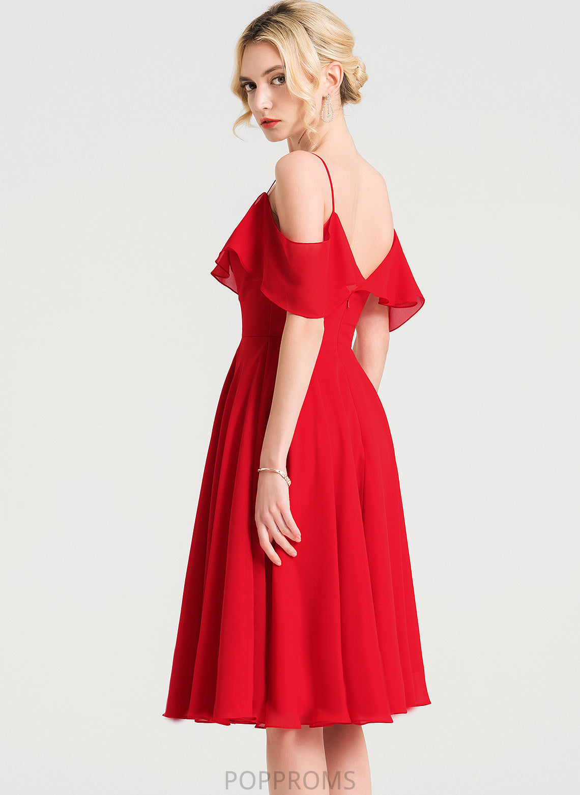 Ruffles Chiffon Cascading Dress Knee-Length Cocktail A-Line Cocktail Dresses V-neck Thalia With