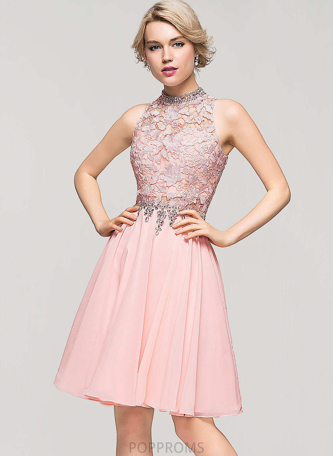 Lace Sequins Homecoming Dresses Knee-Length Neck Chiffon Jess High Dress Beading Homecoming With A-Line