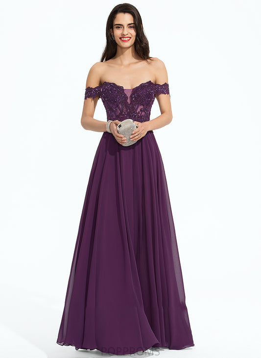 Mackenzie Beading With Ball-Gown/Princess Off-the-Shoulder Prom Dresses Sequins Chiffon Floor-Length