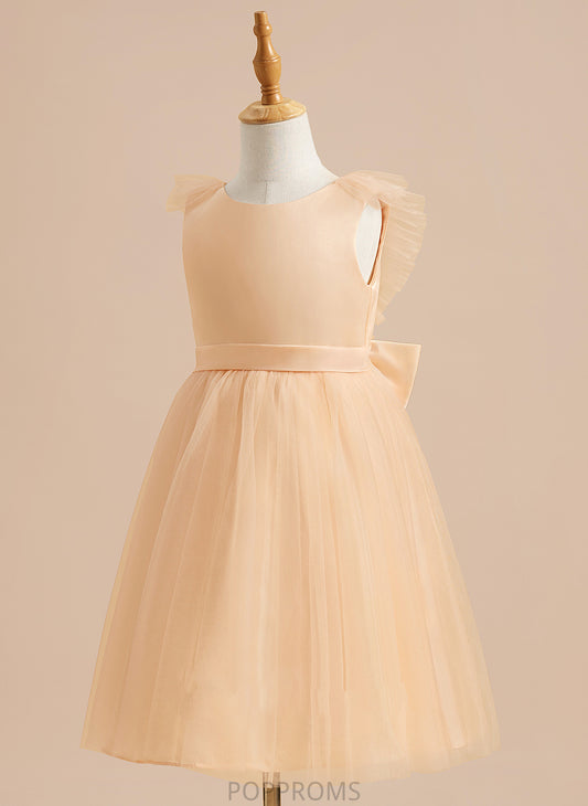 Sleeveless - Girl Bow(s) Tulle Flower Girl Dresses Dress Neck Scoop Flower Knee-length With Hedda A-Line