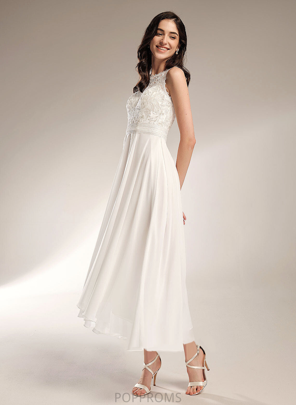 A-Line Wedding Dresses Asymmetrical Scoop Wedding Natalie Dress Chiffon Lace