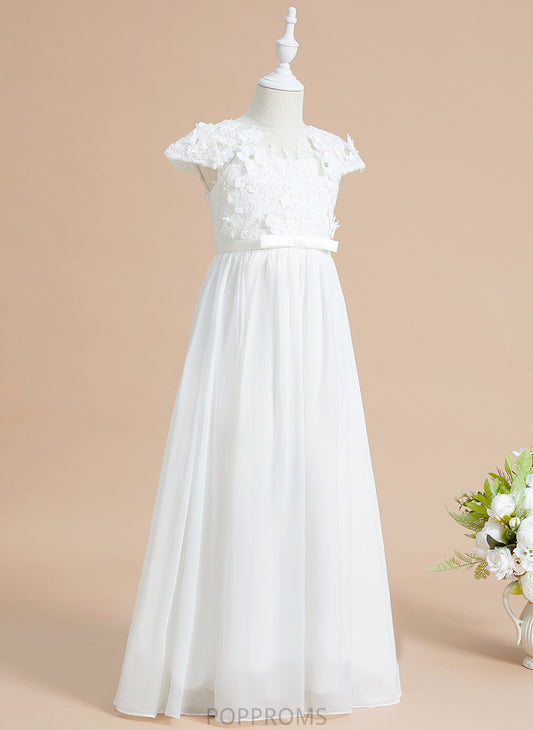 Flower Flower(s) Floor-length A-Line Amari Chiffon/Lace With Scoop Neck Short Girl Sleeves Dress - Flower Girl Dresses