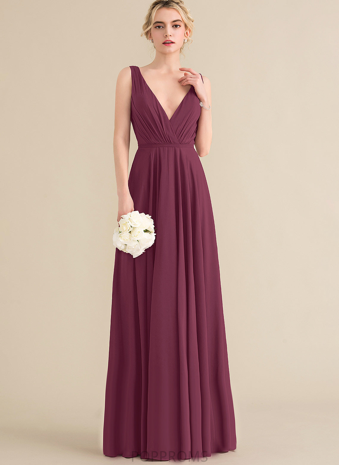 Jaelynn V-neck Prom Dresses Pleated Chiffon Floor-Length A-Line With