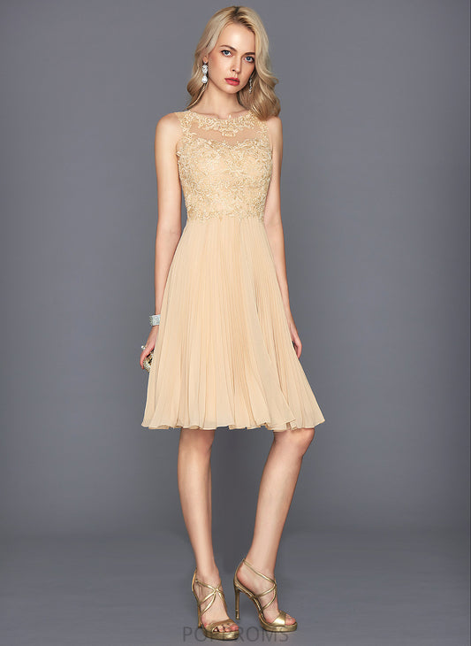 Dress Pleated Knee-Length Lace Neck Chiffon Cocktail Dresses Rylie Scoop A-Line Cocktail With