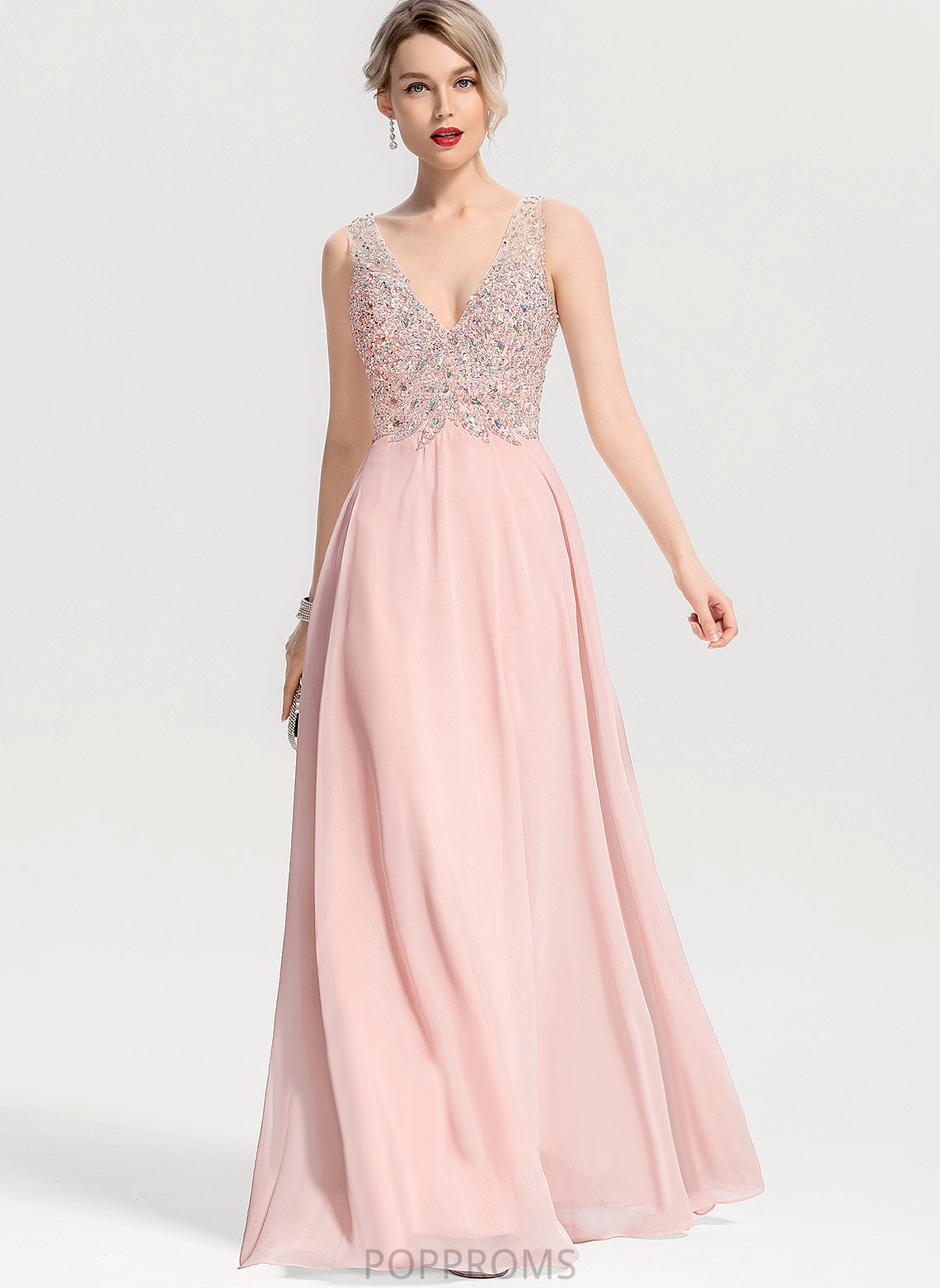 With Prom Dresses Floor-Length Gertie Sequins A-Line Chiffon V-neck Beading