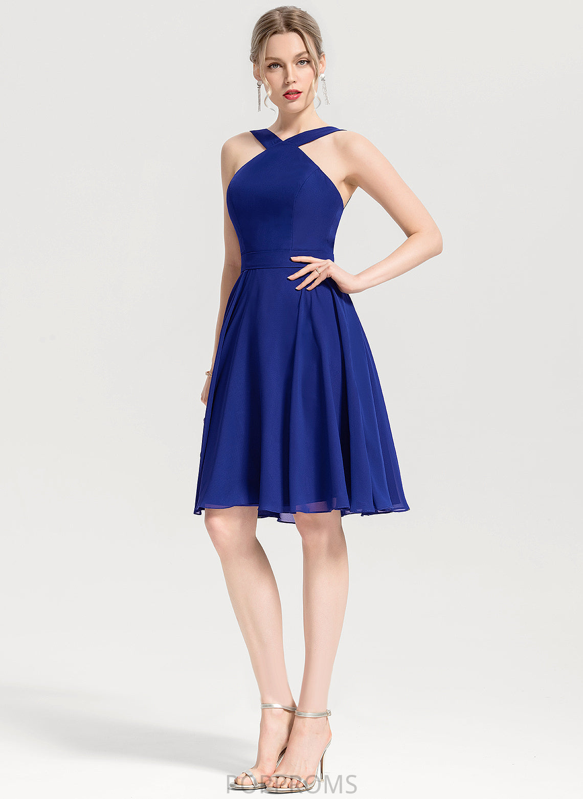 A-Line Chiffon Cocktail Dresses Knee-Length V-neck Dress Sharon Cocktail