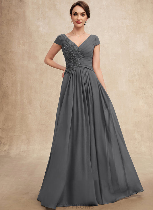 the Sequins With Mother Ruffle A-Line V-neck Chiffon Lace of Beading Floor-Length Mother of the Bride Dresses Dress Bride Margery