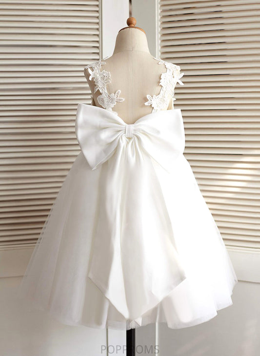 Straps Sleeveless Flower Flower Girl Dresses Girl Iris Bow(s) - A-Line Dress Tulle With Knee-length